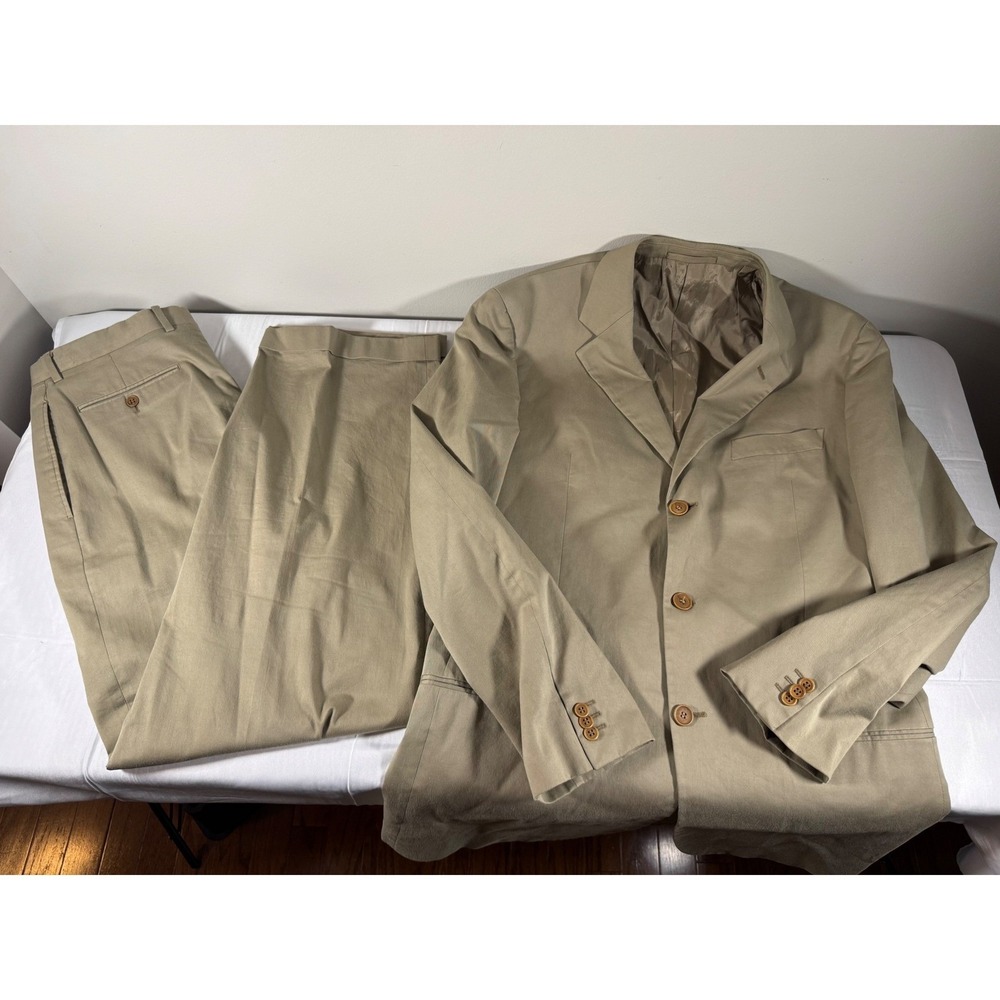 Vintage 90s GIORGIO ARMANI Suit Saks Fifth Avenue Khaki Cotton Blazer Pants 42L